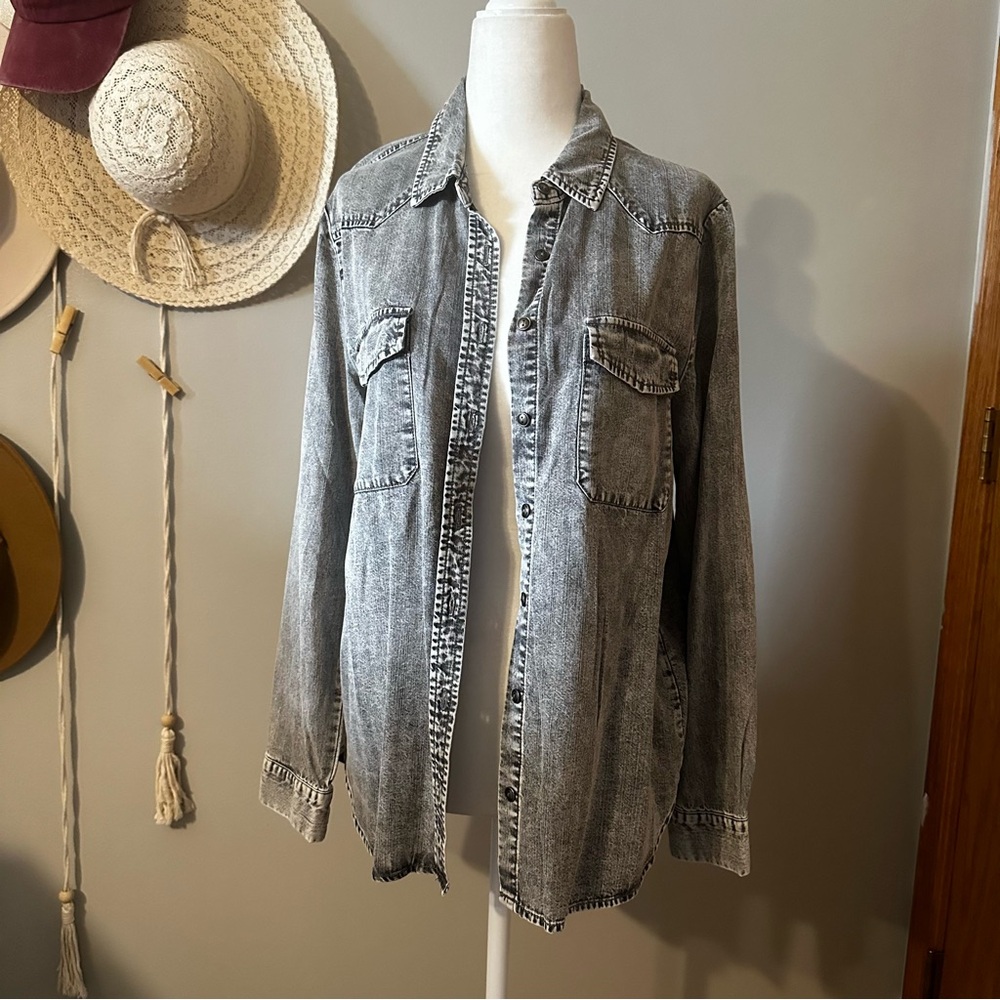Distressed Gray Long Sleeve Button Down